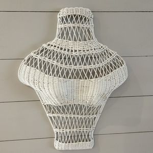 Vintage white coated Wicker Rattan bamboo Mannequin female Torso wall hanging